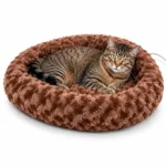 Heated Plush Donut Bed with Tabby Cat