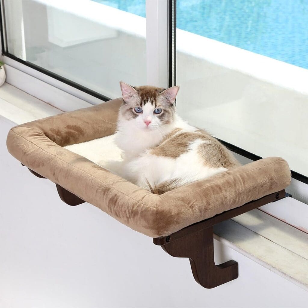 cat hammock bed dark stained wood brown bed