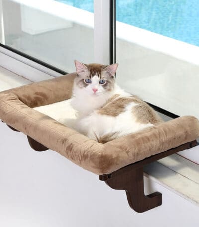 cat hammock bed dark stained wood brown bed