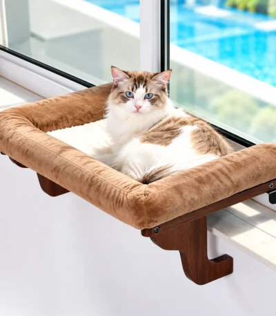 cat hammock bed dark stained wood brown bed