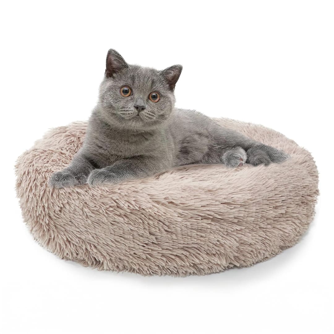 faux fur donut cat bed brown