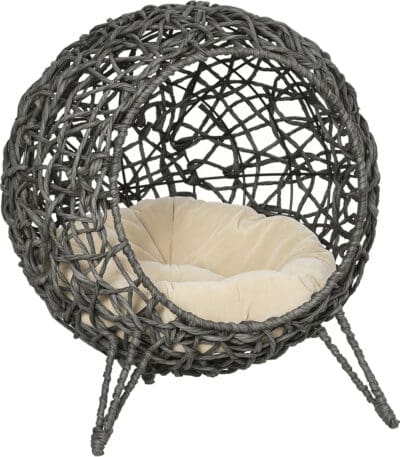 rattan cat cave bed grey