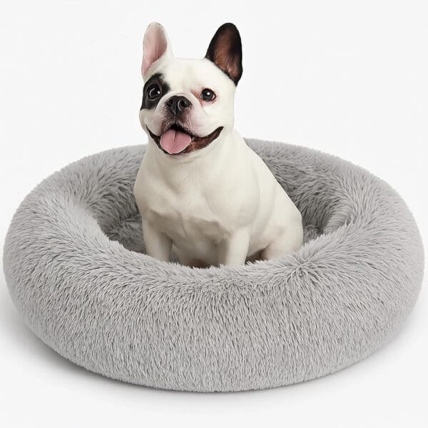 donut calming dog bed light grey