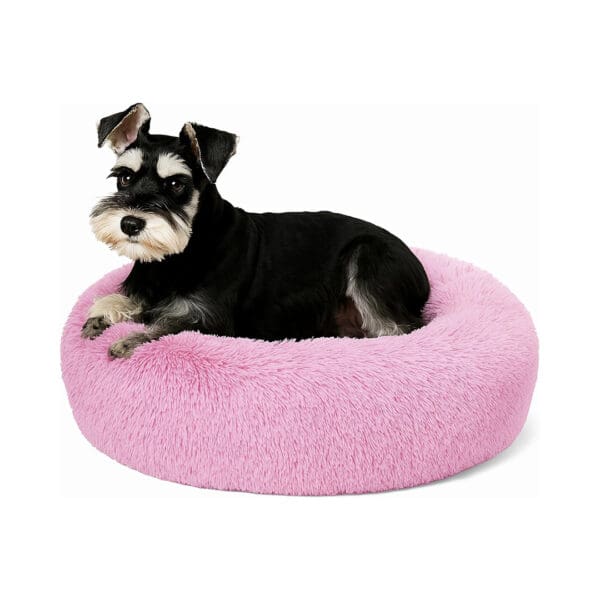 donut calming dog bed pink