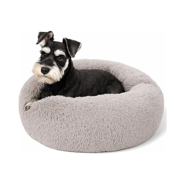 donut calming dog bed taupe