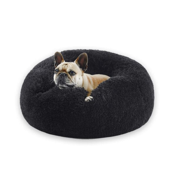 donut calming dog bed black
