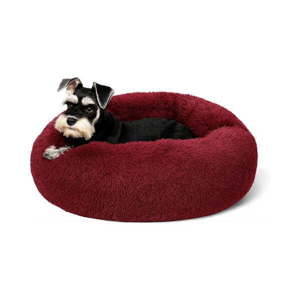 donut calming dog bed burgundy