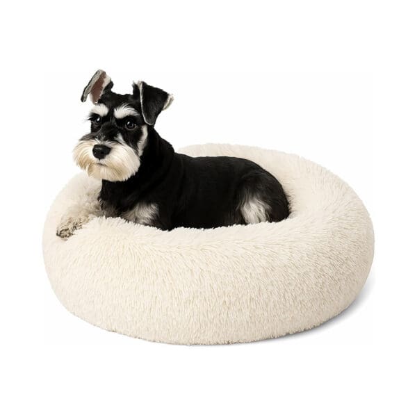 donut calming dog bed cream