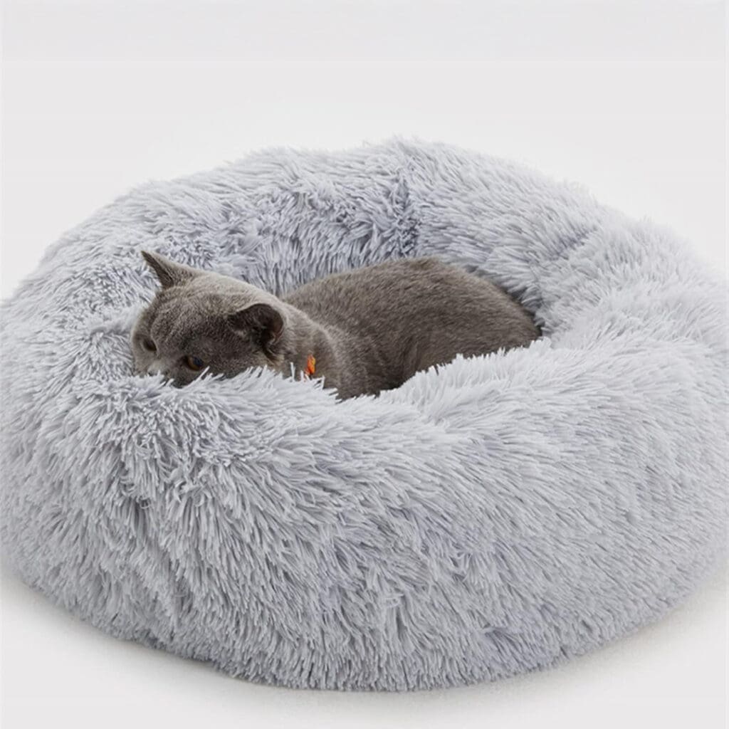 faux fur donut cat bed grey