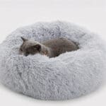 faux fur donut cat bed grey
