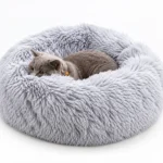 faux fur donut cat bed grey