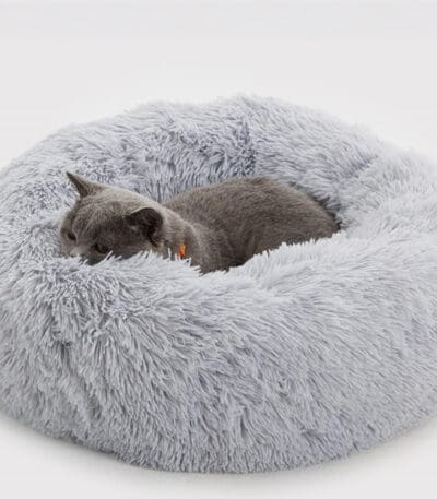 faux fur donut cat bed grey
