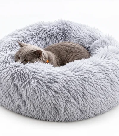 faux fur donut cat bed grey