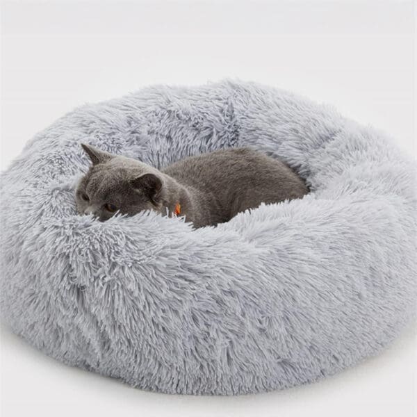 faux fur donut cat bed grey