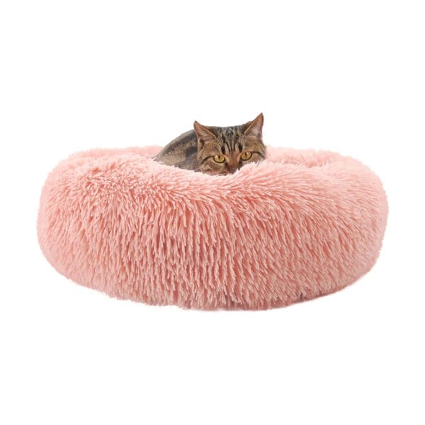faux fur donut cat bed pink