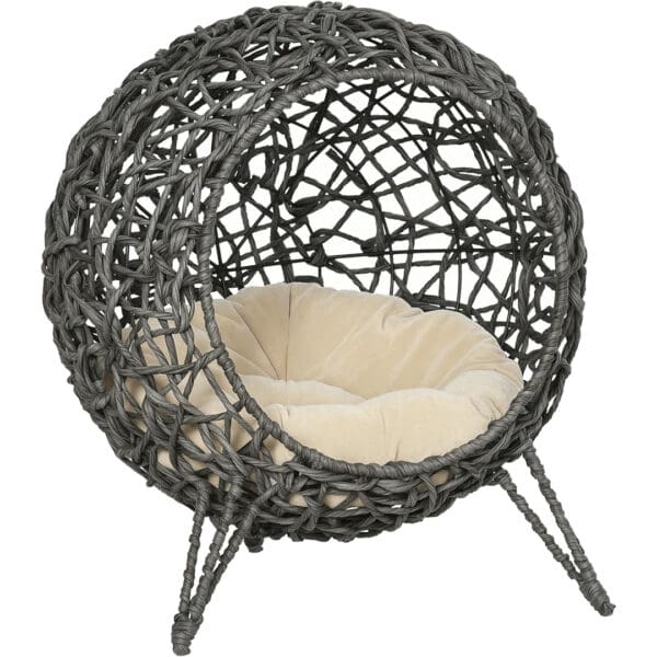 rattan cat cave bed grey