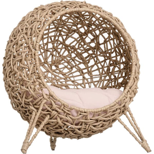 rattan cat cave bed natural wood finish