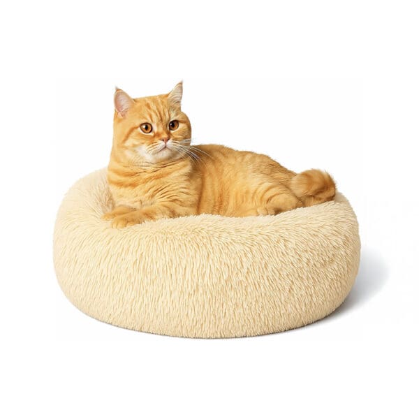 round cat bed apricot