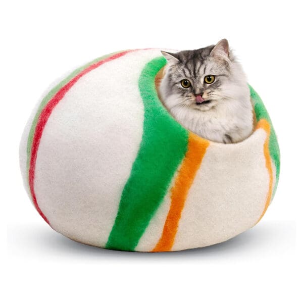wool cat cave bed candy swirl
