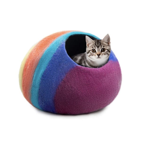 wool cat cave bed rainbow twist