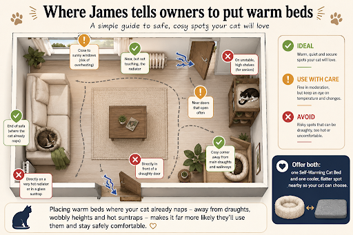 Where James tells owners to put warm beds