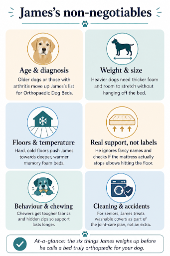 At a glance the six things James weighs up before he calls a bed truly orthopaedic for your dog