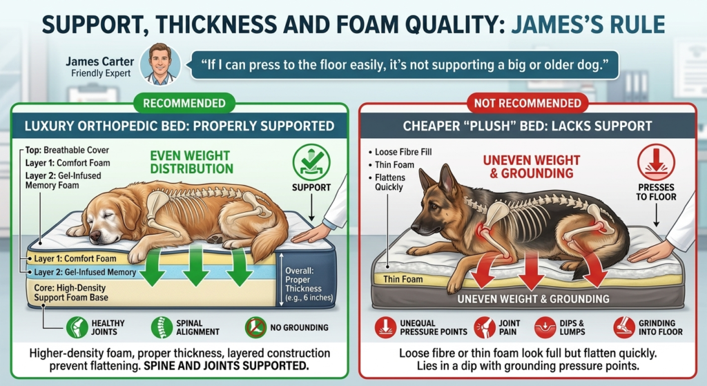 Support, thickness and foam quality
